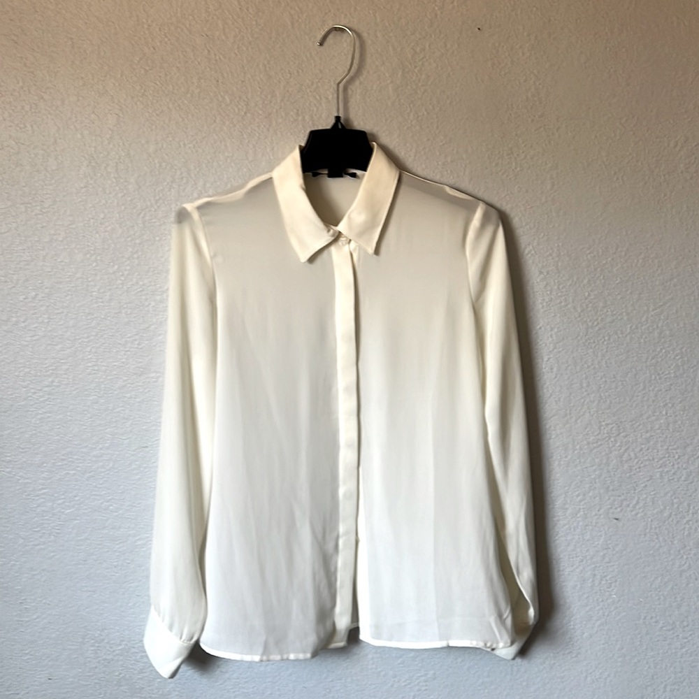 Forever 21-Sheer Button-Down Blouse-Cream-Size Small